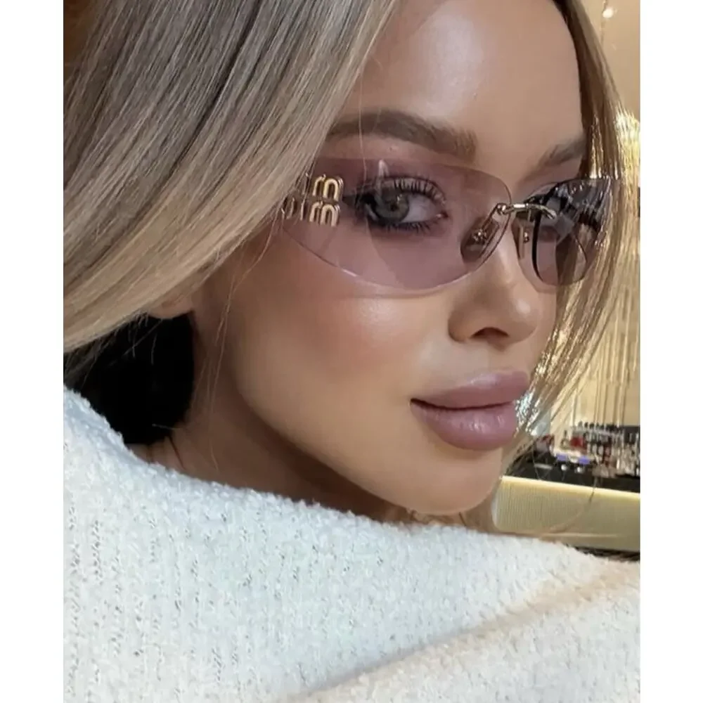 MIU MIU MU A51S ZVN90O Pale Gold Pink Women Wrap Sunglasses AUTHENTIC